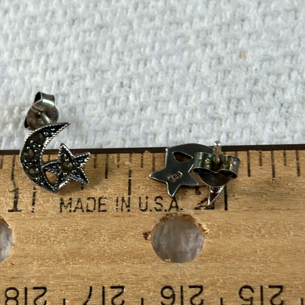 Tiny Sterling Silver Star And Moon Post Earrings - image 4